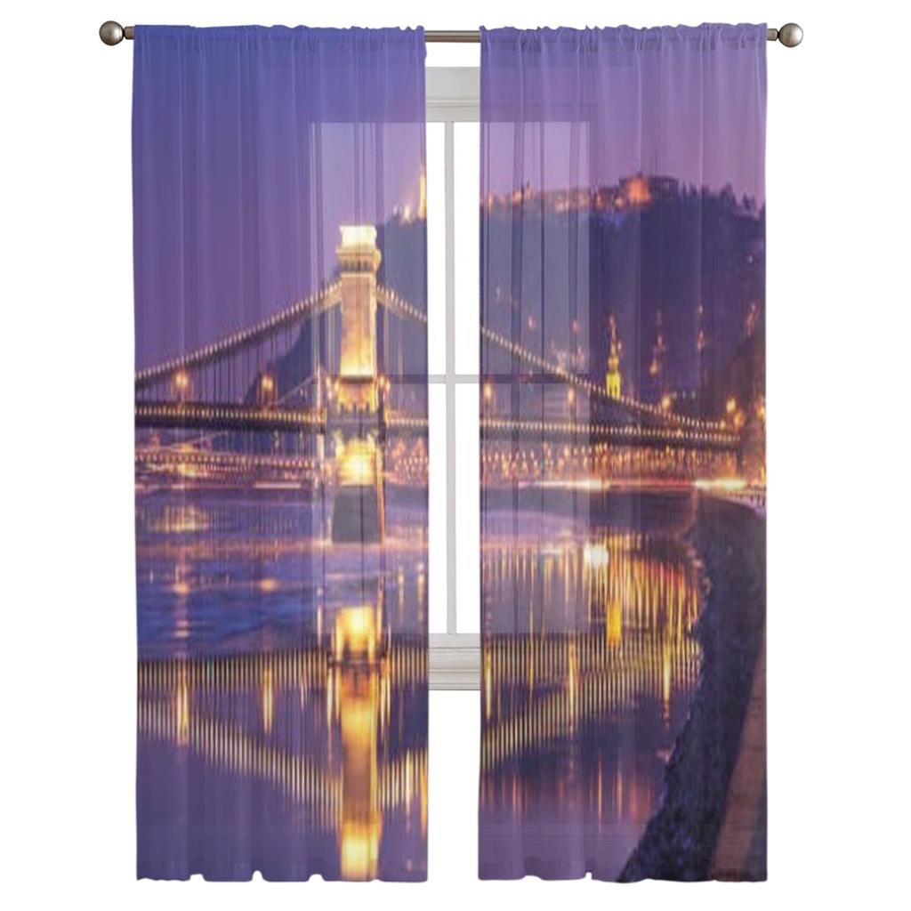 Alte Kettenbrücke Über Den Fluss Chiffon Transparente Vorhänge für Wohnzimmer Schlafzimmer Küchendekoration Fenster Voiles Tüllvorhang