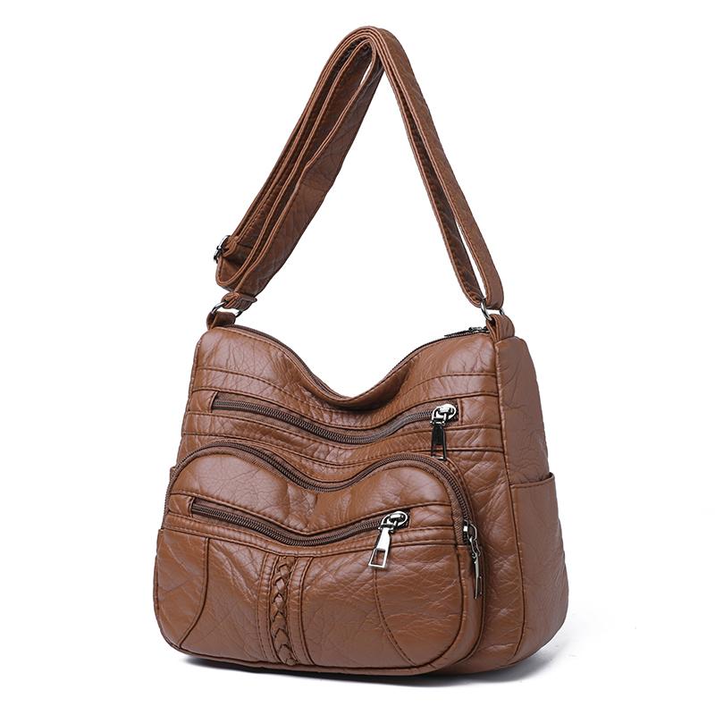 Soft Leather Multi-Layer Crossbody Bag Women's Bag Middle-Aged Mother's Bag