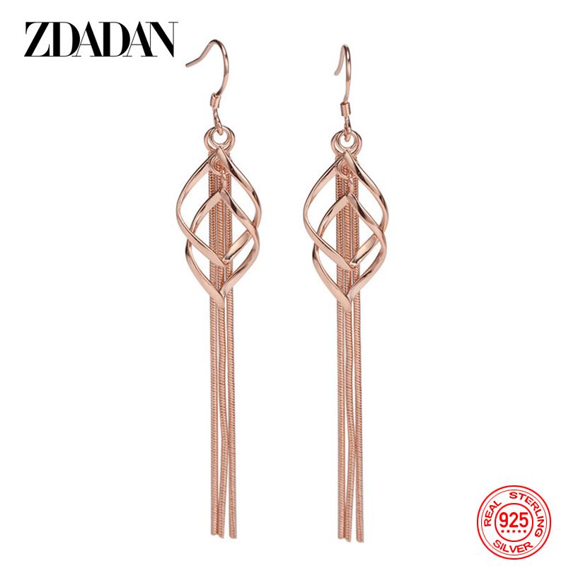 

925 Sterling Silver Twisted Earrings for Women Fashion Jewelry Accessories Wholesale рожевий колір золота