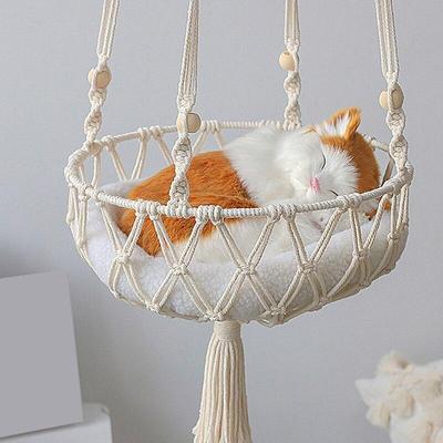 Große Makramee-Katzenhängematte, Makramee-Hängeschaukel, Katzenbettkorb, Zuhause, Haustier, Katzenzubehör, Katzenhaus, Welpenbett, Geschenk