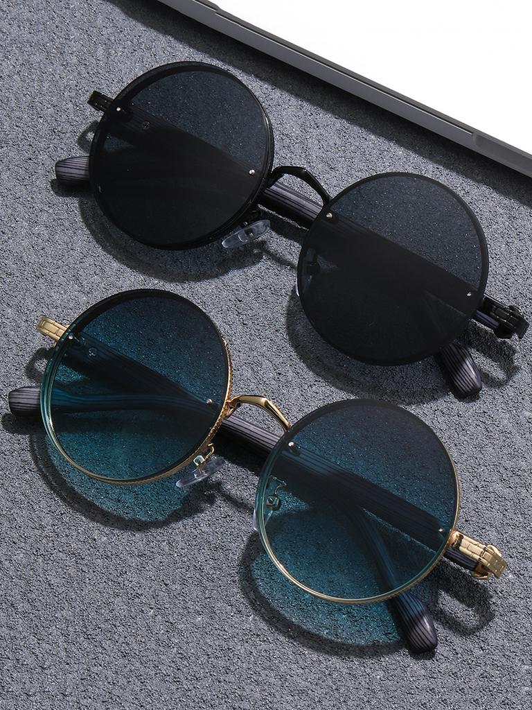Individuality Anti-glare Sunglasses American Classic Metal Round Frame Sunglasses Punk Metal Wooden Leg Women's Sunglasses Men's Sunglasses