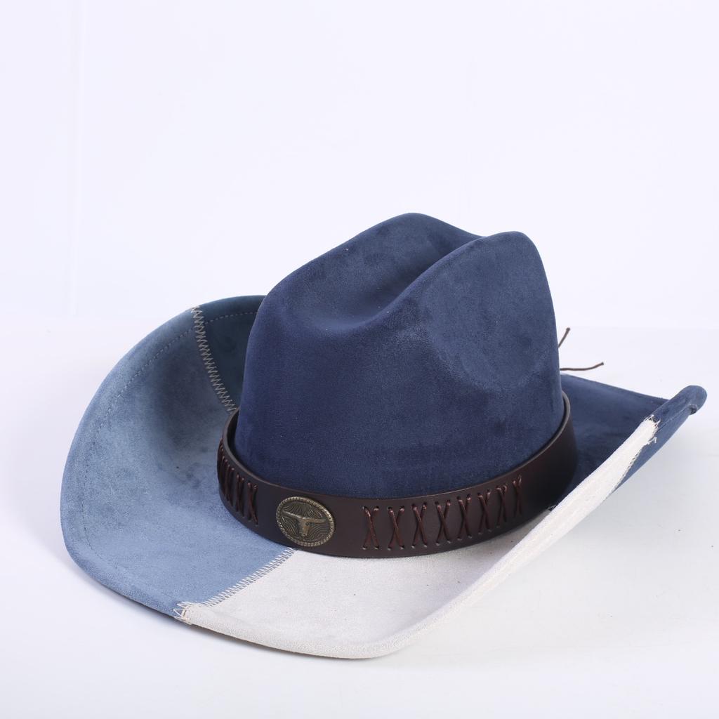 Popular European and American classic splicing suede western cowboy hat men's and women's senior big-brimmed cowboy hat