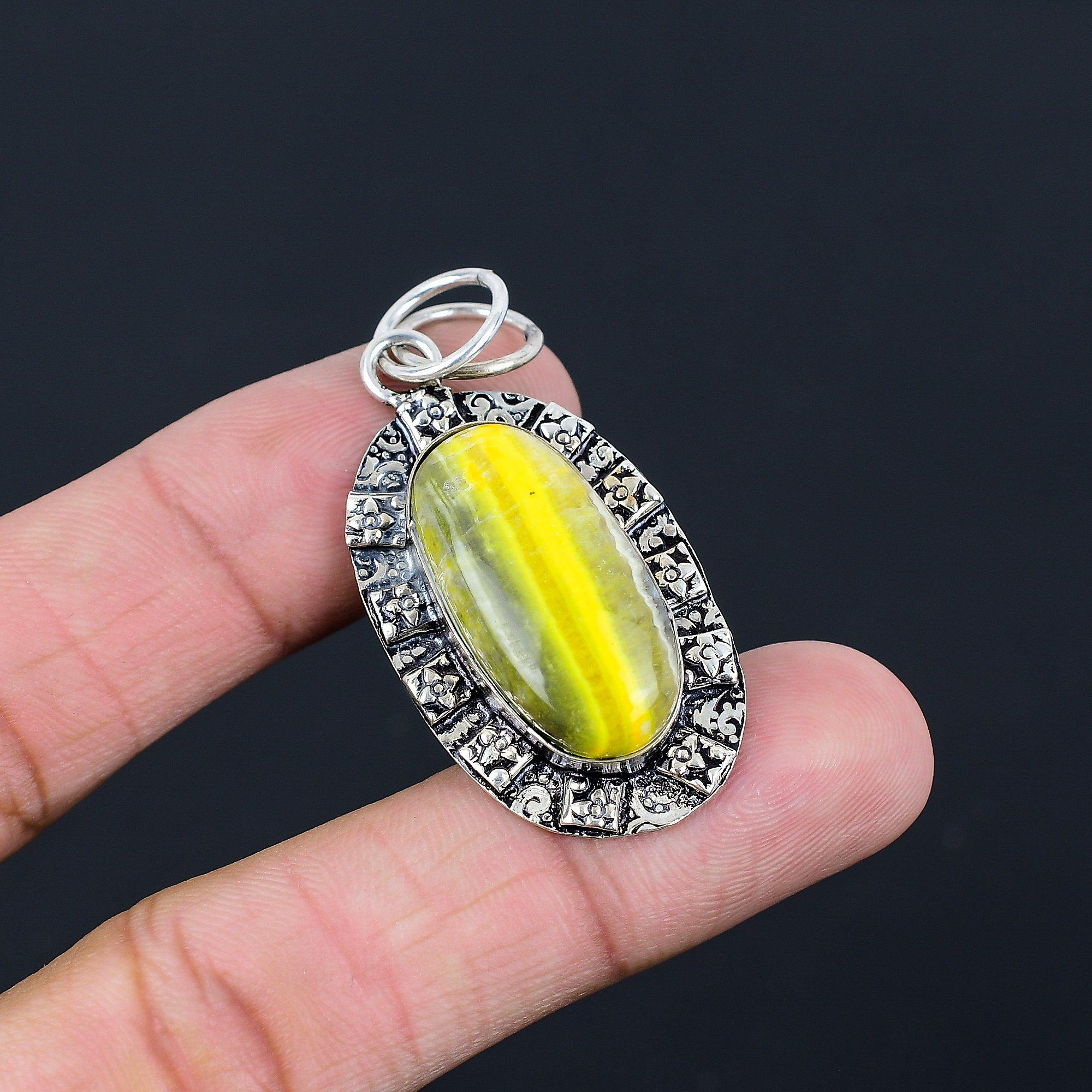 Bumblebee Jasper Gemstone Wife Bezel Wedding Pendant Jewelry 925 Sterling Silver