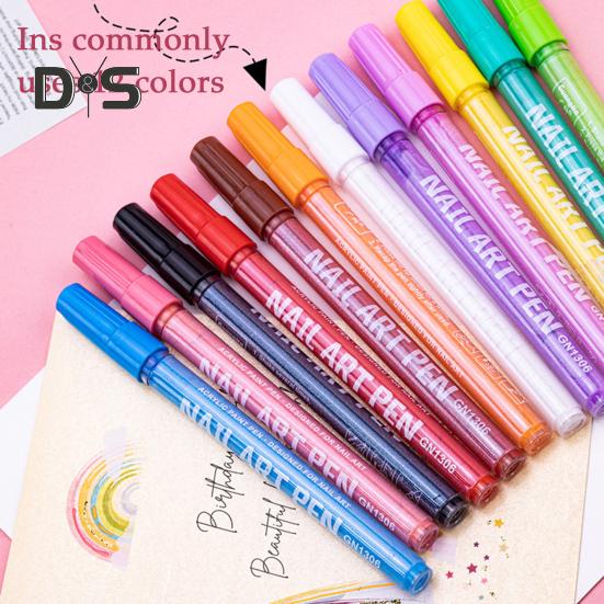 12 Pcs Nail Art Pens Set 3D Nail Polish Pen Quick Drying Nail Point Graffiti Dotting Pen Nail Art Markers Drawing Painting Pen for Home Salon