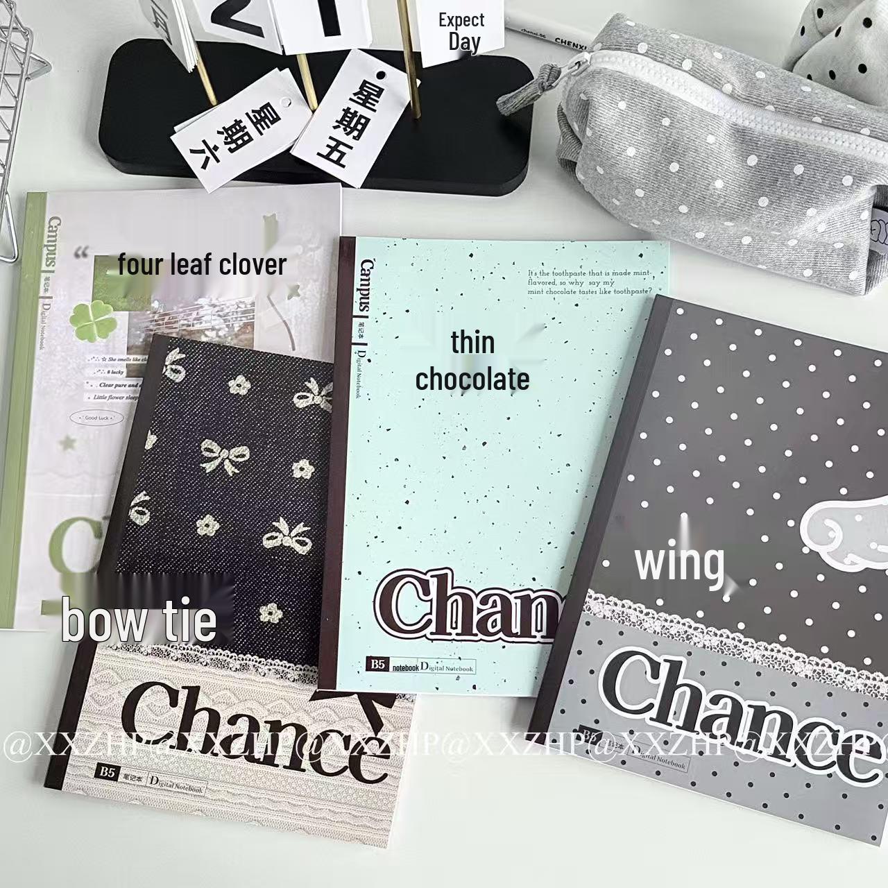 

B5 Saddle-Stitched Korean-Style Journal - Polka Dot, Bow & Four-Leaf Clover Design for Students Wings [1 piece] 60 pages