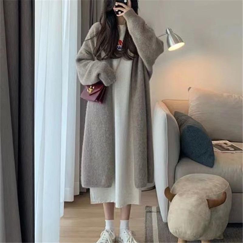 Wool knitted cardigan women's autumn and winter new loose retro lazy style long sweater jacket