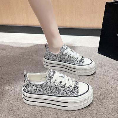 Thick-soled Heightening Canvas Shoes Women's 2025 Spring and Summer New Little White Shoes National Style Embroidery Ins Tide Sports and Leisure Boar