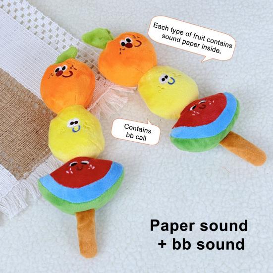 Dog Chew Toy Squeaky Fruit Skewer Puppy Teething Toy Crinkle Interactive Tug-of-War