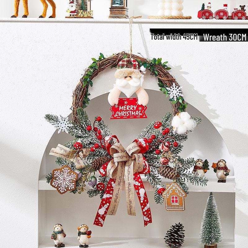 Rattan Christmas Wreath Hanging Ornament for Door & Wall Decoration