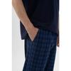 Men's Cotton Short Sleeve Navy Blue Plaid Patterned Pocket Detailed Pajama Set