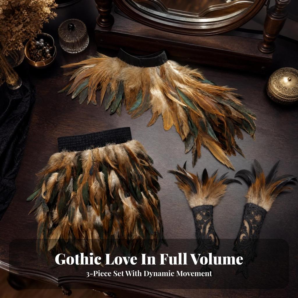 Layered Feather Costume Ensemble with Elastic Waist Skirt Feathered for Halloween Costumes,