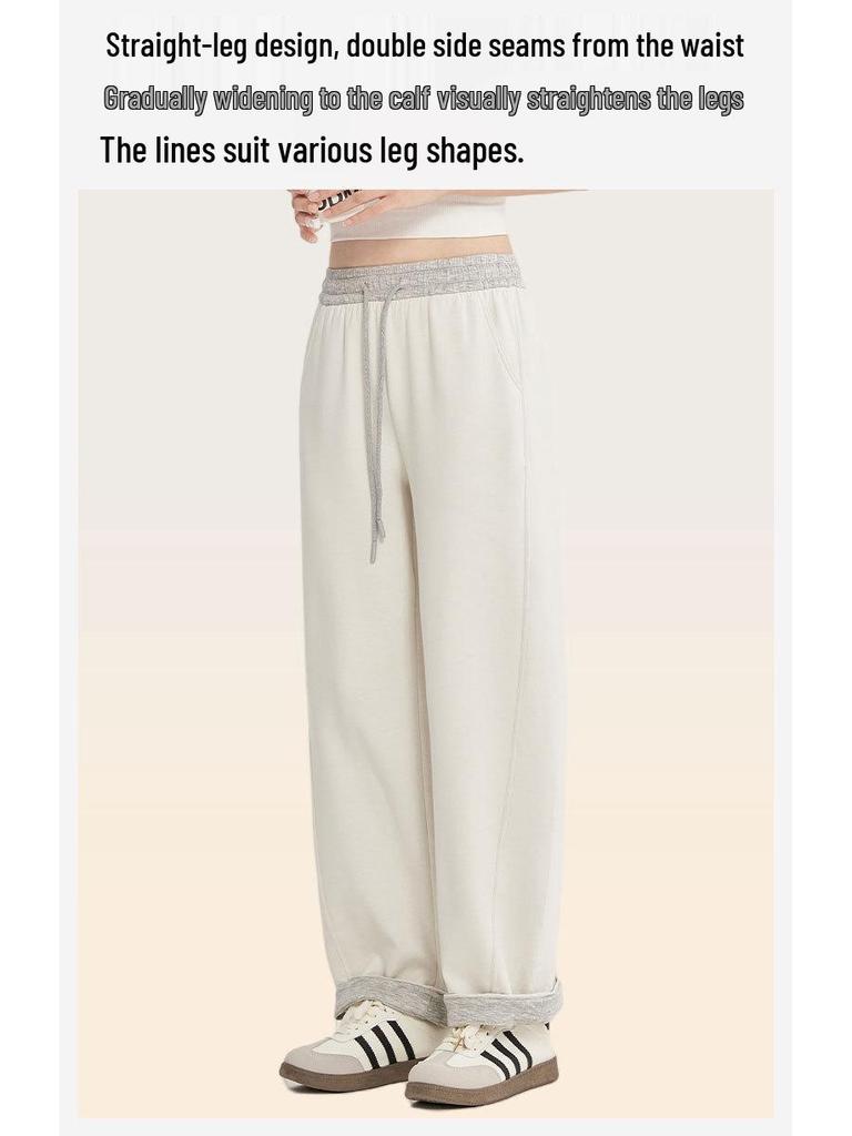 Merinowolle Air Layer Damen High Waist Weitbeinige Sweatpants - Herbst Sportlich Lässig Zwei-Trage-Design Gerades Bein