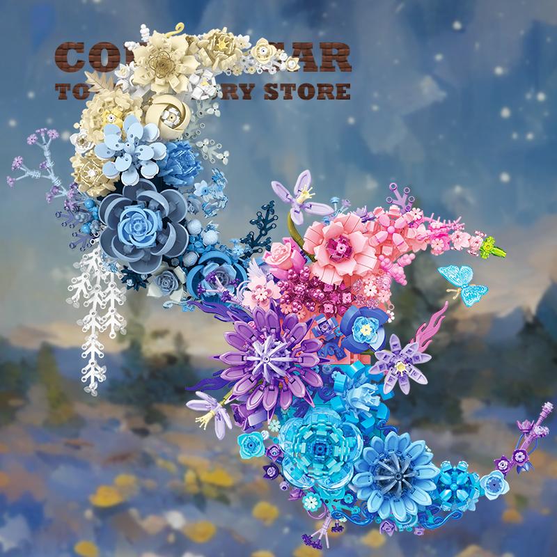 Non-Toxic Creative Bonsai Building Blocks Bouquet Decoration Moon Flower Moc Bricks 3D Model Diy Eternal Plant Kids Toys Children Friend Gifts