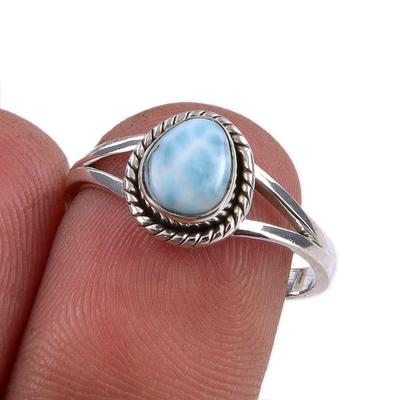 Natural Republic Larimar Edelstein Handgefertigter 925 Sterling Silber Ring Größe 7 m5Y06