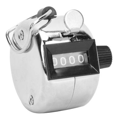 BERM Hand Tally Counter 4Digits Silver Aluminium Alloy Handheld Counting Tool with Hook(plastic