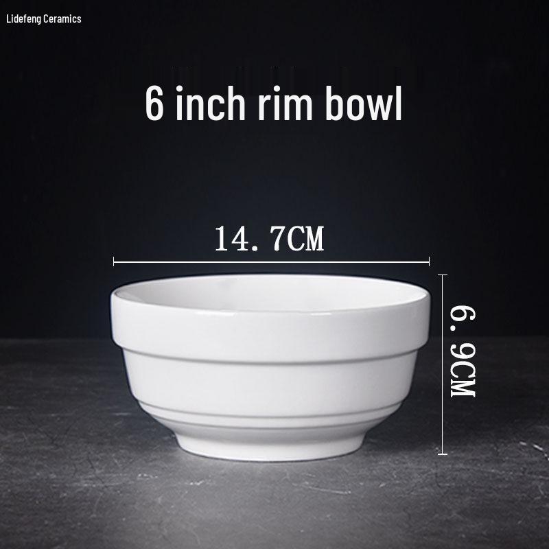 Pure White Ceramic Bowl: Edge Protector Noodle, Rice, Soup, Porridge Bowl for Household and Restaurant Tableware.