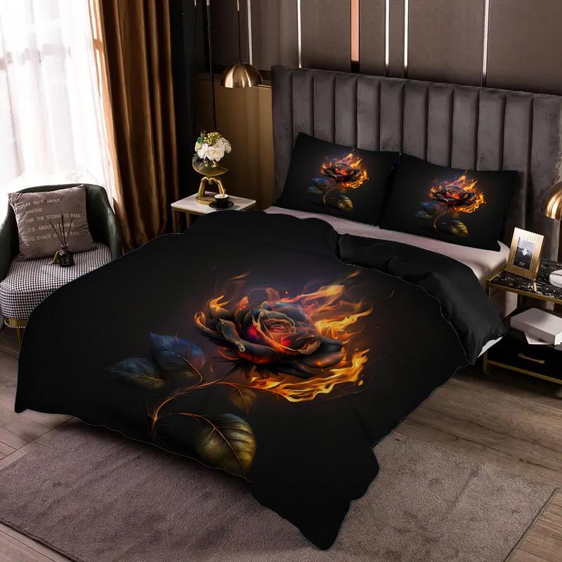 Burning Rose Pattern Printed Quilt Cover Artistic Style Soft Comfortable Bedding Set Luxury Home Textiles Duvet Cover Pillowcase