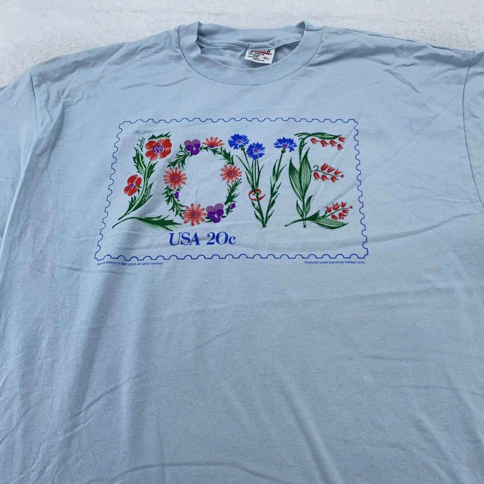 Винтажная футболка USPS с маркой  Любовь , мужская L/XL, 1982 г., с цветочным принтом, сделано в США, 80-е XL