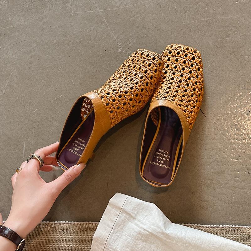 Fashion 2025 New Summer Mueller Slippers Woman Mid Heel Soft Bottom Casual Shoes Breathable Mesh Shoes Woman Fashion Braided Shoes