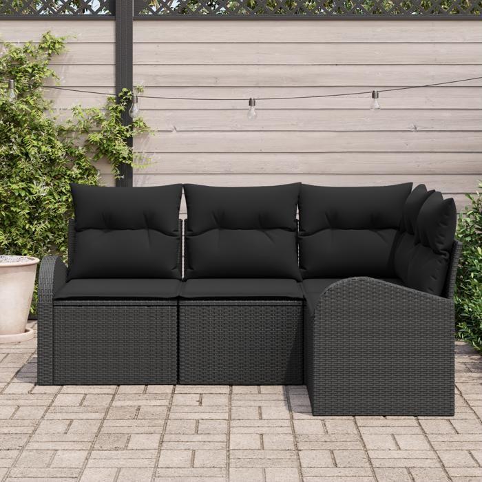VidaXL Set de canapés de jardin de 4 pièces avec coussins Noir Poly Rotin 3346023