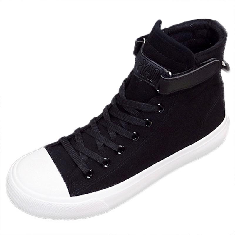 Women's 2025 Spring Velcro High-Top Canvas Shoes - Korean Style, Flat Bottom, Casual Sporty Design