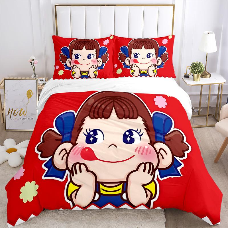 Happy Girl Cartoon Print 3Pcs Bedding Setduvet Cover With 2 Bedropillowcase Home Birthday Gift