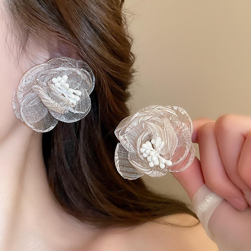 Super fairy pink flower love fringed earrings versatile temperament earrings light luxury earrings women