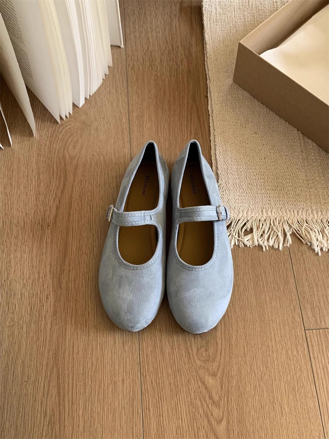 

Французские ретро туфли Мэри Джейн на одной пуговице для женщин, которые можно носить в 2025 году, новые балетки с неглубоким воротом и сказочным ветром 35 синий