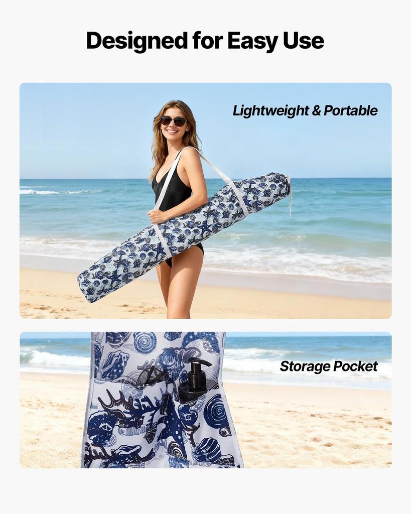 Beach Cabana, 1.83 x 1.83 m Beach Canopy with Side Wall, UPF 50+ Protection Easy Setup Cabana Tent with Sand Pockets, Large Outdoor Portable Shade,