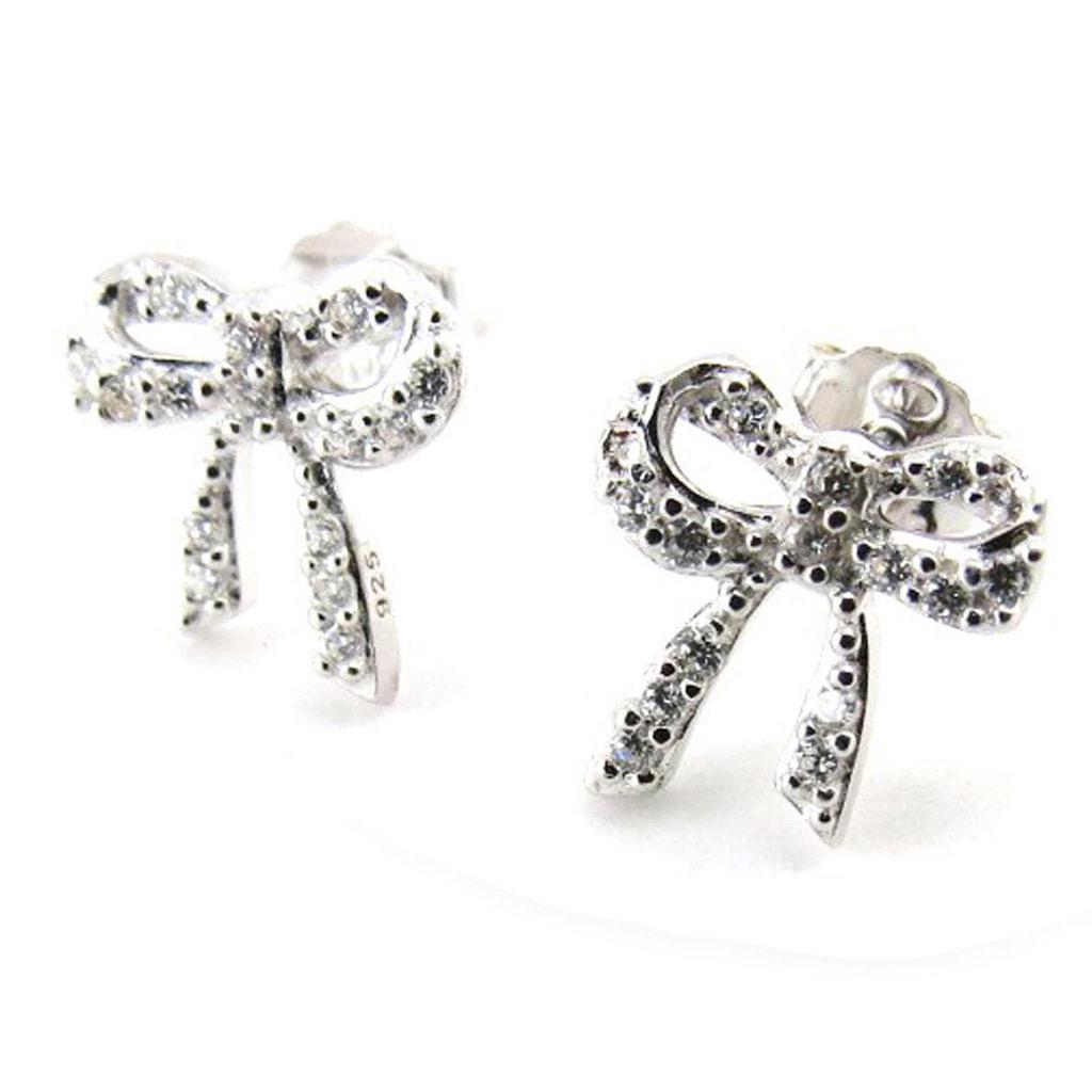 Les Trésors De Lily [J3117] - White 'Romantic Knot' Silver Earrings