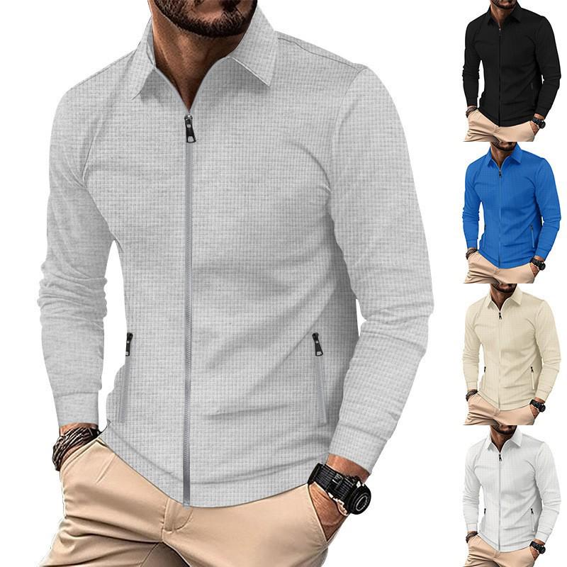Men's Casual Zip Lapel Long Sleeve Waffle Jacket