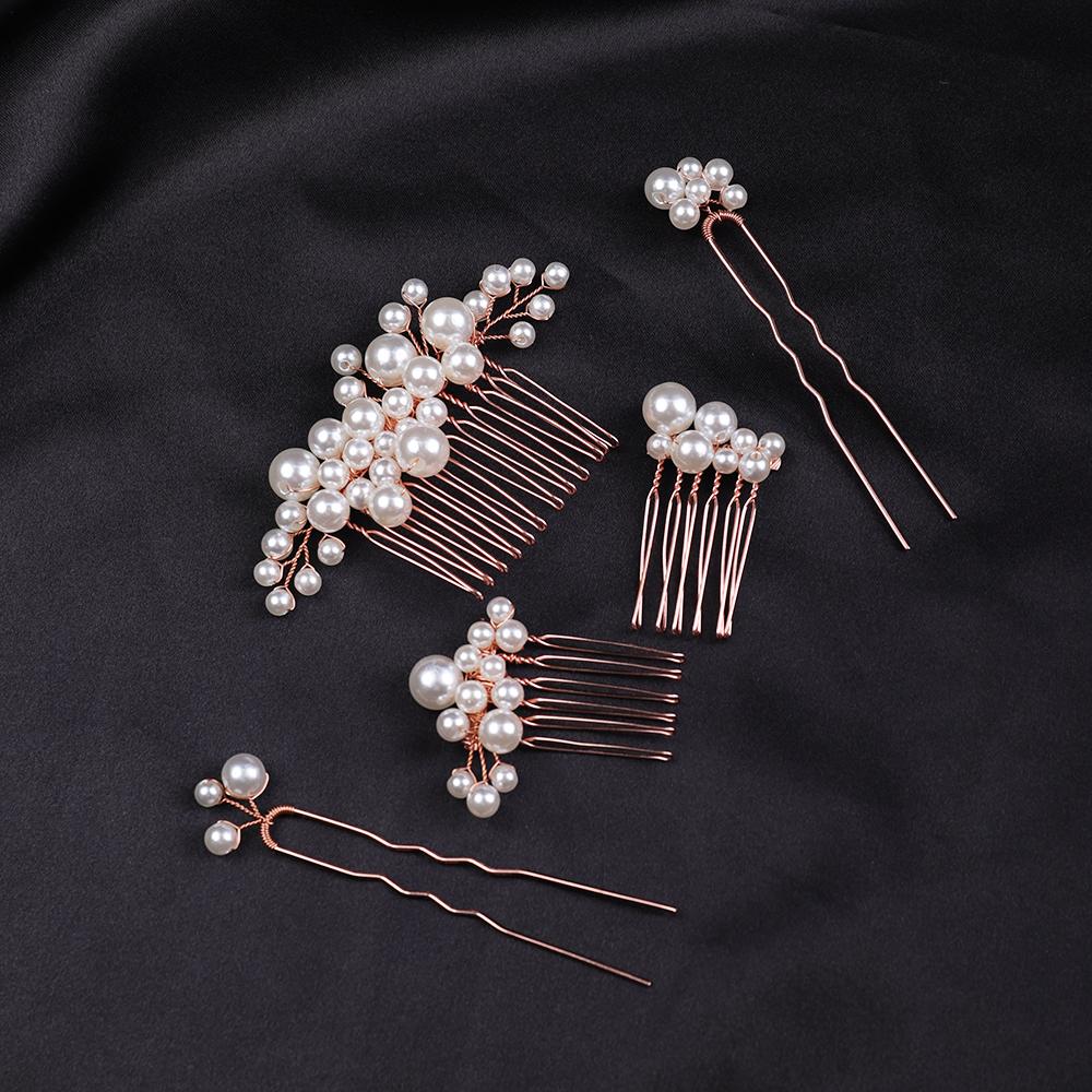

5 шт. Заколки для волос с имитацией жемчуга, клипсы и расческа для женщин, цветочные расчески для волос, свадебные украшения для волос для подарка, женщины