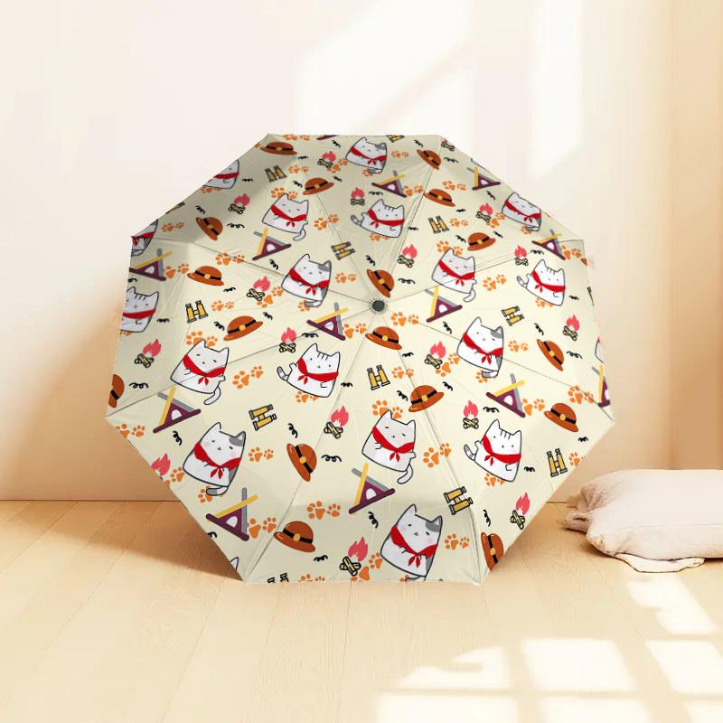 1pc cat campfire Pattern Umbrella Design Automatic Opening and Closing Umbrella, High-quality Travel Umbrella, Lightweight and Portable, -89