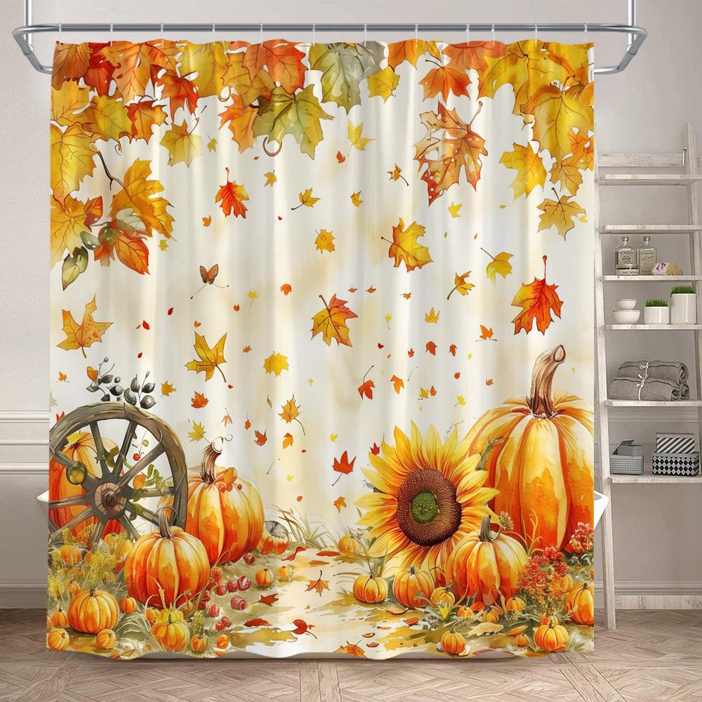 Autumn Mushroom Shower Curtains Cartoon Animals Squirrel Deer Pumpkin Sunflower Plants Bath Curtain For Bathroom Decor Polyester