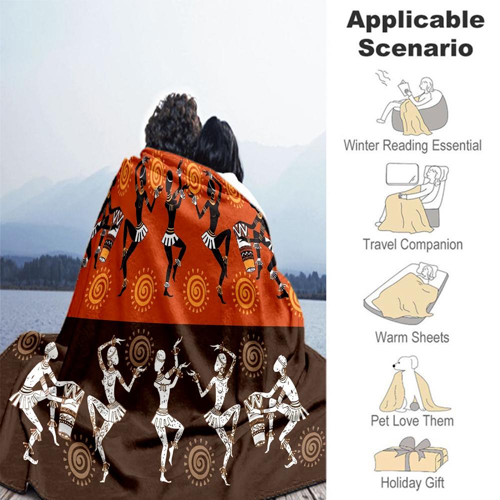 1pc African Dance, Tribal Music Flannel Blanket, Comfortable and Warm Blanket, for Camping Sofa Bed and Couch Office047