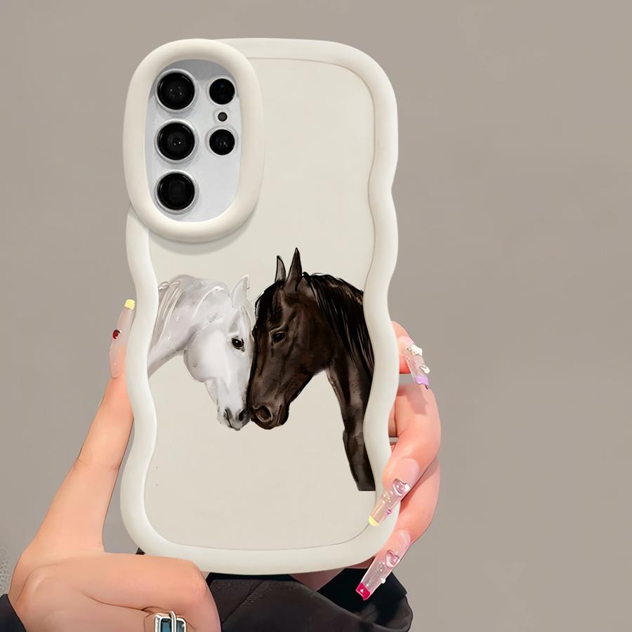 White Black Horse Case for Samsung Galaxy S20 FE S23 Plus A26 S22 Ultra S21 S24 S25 A25 Soft Phone Cover A54 A55 A35 A24 A36 A34