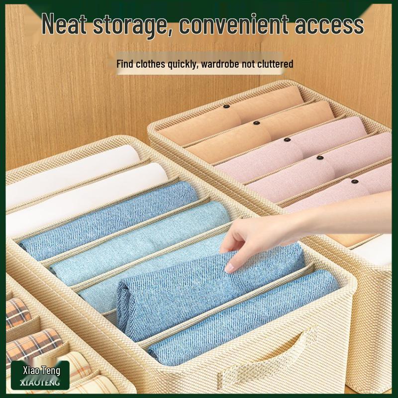 PP Board Fabric Clothes Organizer with Dividers - Wardrobe Storage Box for Pants