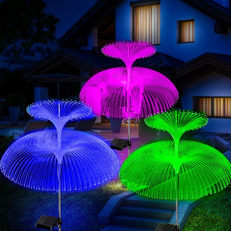 Luzes Solares de Caminho Duplas de Água-viva Decoração de Jardim LED Poste de Luz Impermeável para Exterior Quintal Gramado Pátio Lâmpada Solar para Gramado