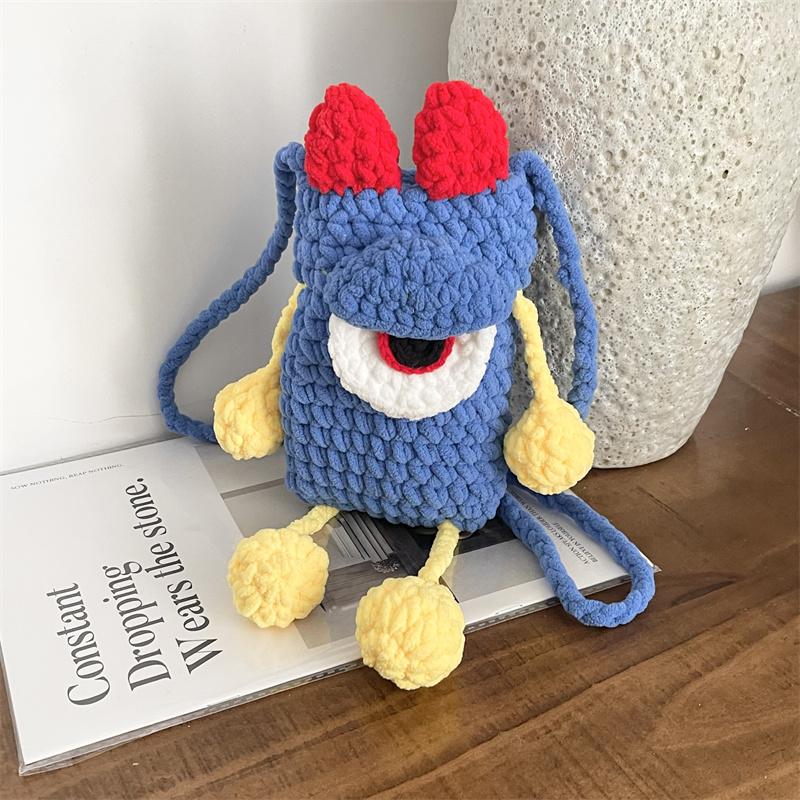 Cute Ugly Knitted Crossbody Bag for Walking Mobile Phone Small Bag Women New Style Cartoon Pattern Fabric