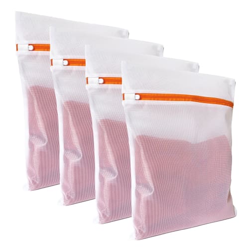 Laundry Net (40cm X 30cm) Set of 4, Finely Weave Construction, Rust-Resistant Zipper, Durable Polyester Material, Keeps Fashionable Clothes and Underw