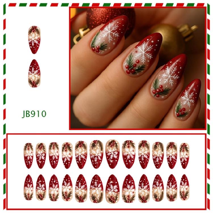 Almond Shaped False Nail Snowflake Red ABS Press On Set Salon Quality Durability For Sensitive Skin And Active Users