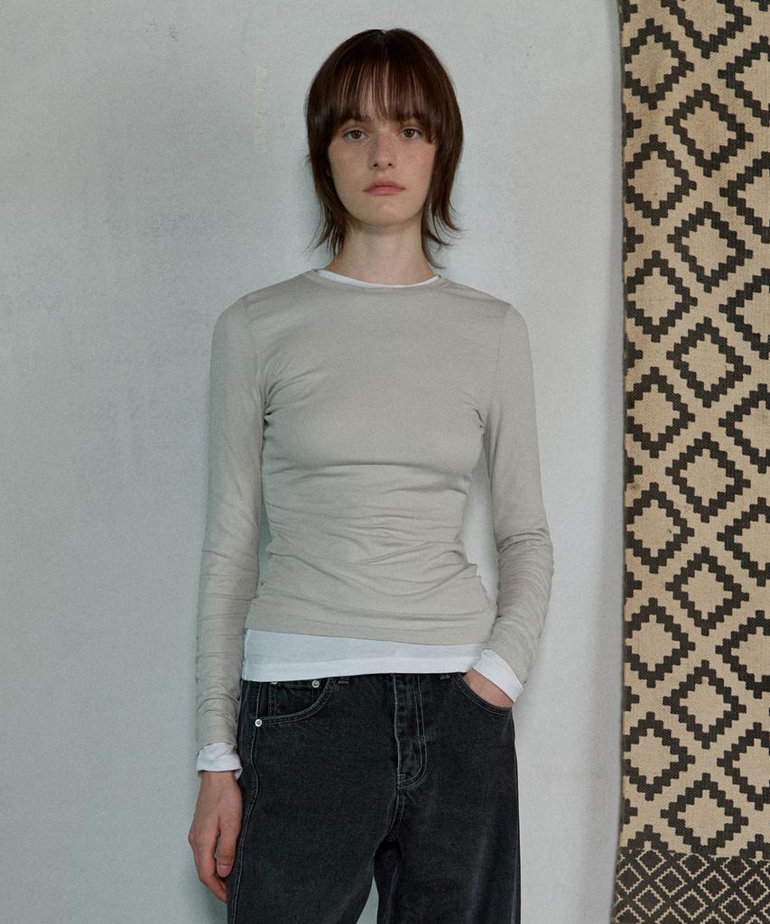 Aobteu Layered Long Sleeve T-Shirt - Light Sage