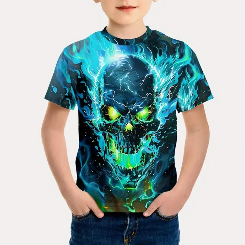 Boys Clothes Horror Skull Print Graphic T Shirts Outdoor Fun Children's Clothing Summer Casual Short Sleeves Children's T-Shirt