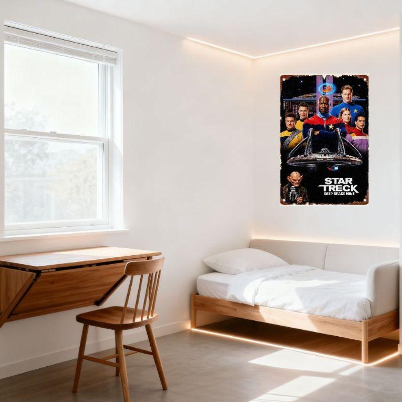 Vintage Star Trek Deep Space Nine Distressed Metal Sign with Starship & Characters Home Bar Man Cave Wall Decor