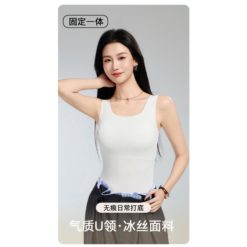 Women Thin Padded Square Neck Camisole Tank Top With Built In Bra For Inner Wear