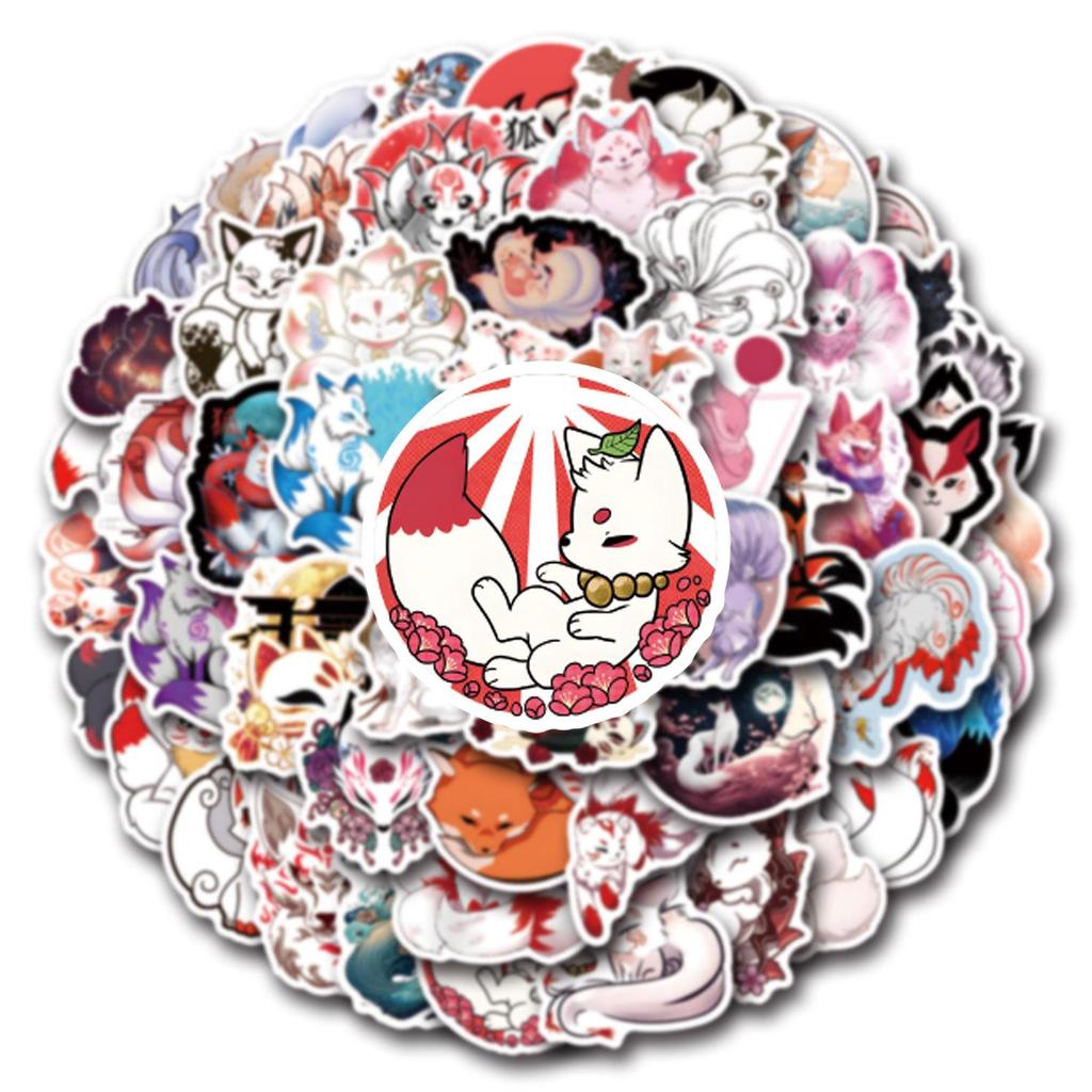 55-Pack Kitsune Graffiti Stickers for Scooter, Guitar, Computer, & Diary Decoration