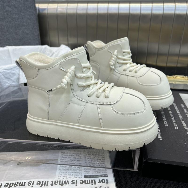 

Big head retro snow boots women s new velvet thickened waterproof and non-slip leather cotton shoes 39 белый