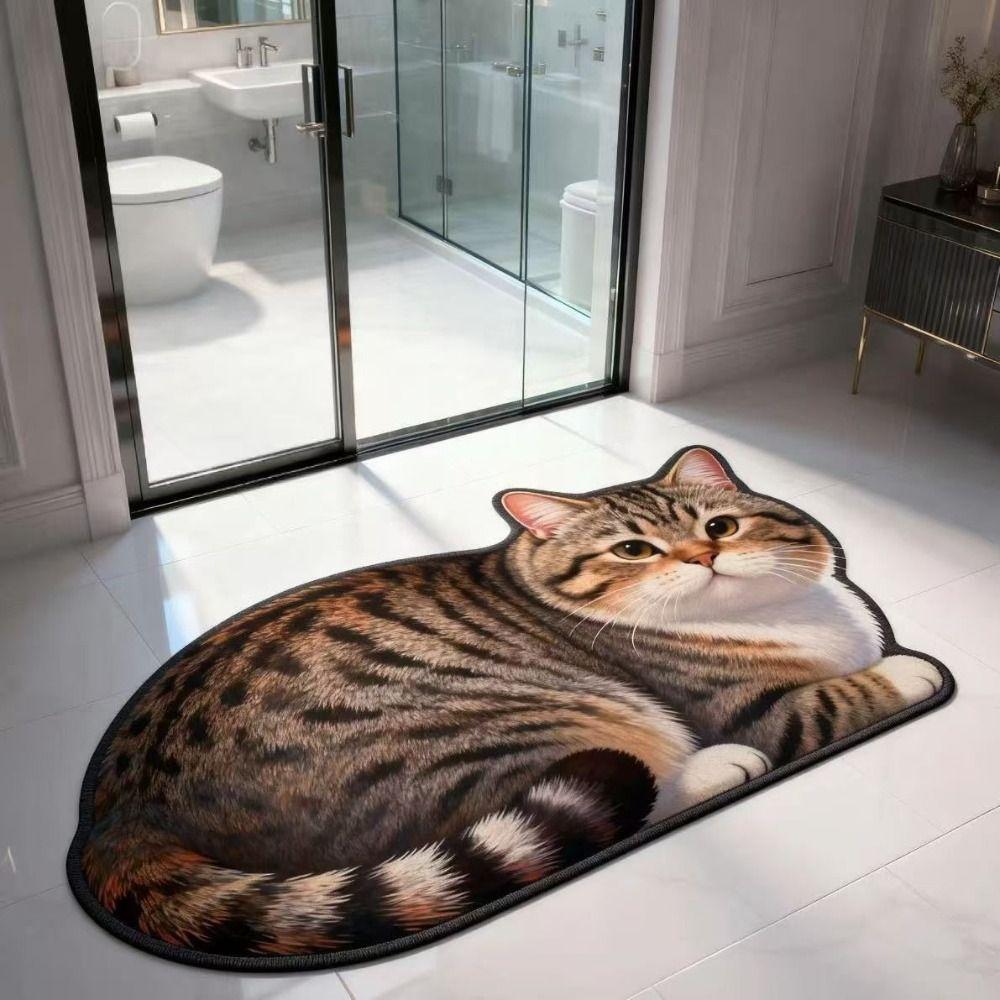 Super Absorbent Cute Cat Diatom Floor Mat Bedroom Door Small Rug  Living Room Tea Table Bedside