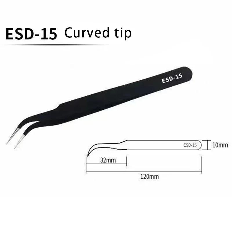 

2/6pcs Precision Tweezers Set ESD Anti-Static Stainless Steel Tweezers Repair Tools for Electronics Repair Soldering Craft Tools ESD-15