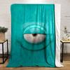 A single eye on a smooth teal background with curved smile-like contours. for all seasons blanket lunch break throw gift